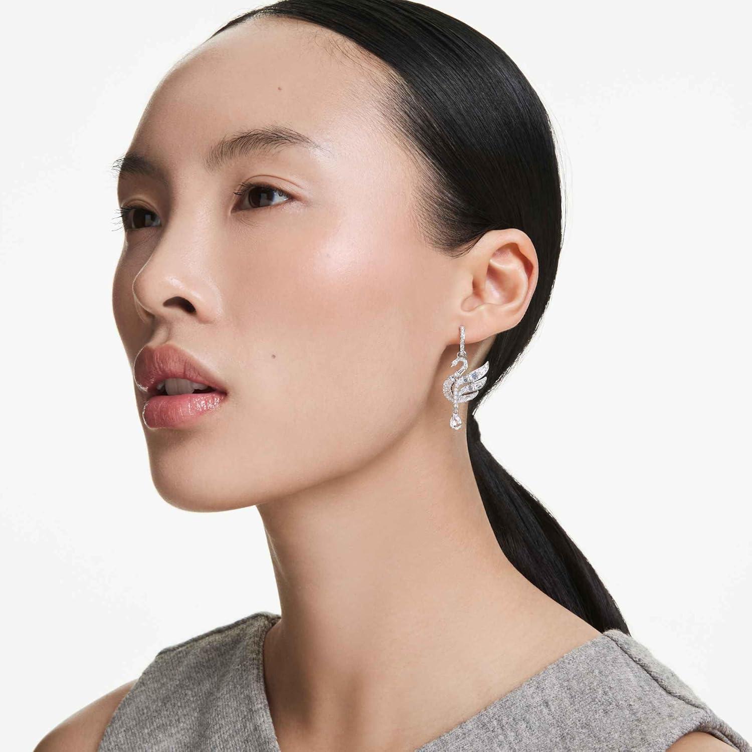 imageSwarovski Swan earrings Swan White Rhodium finish