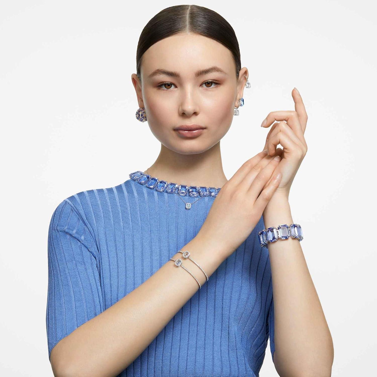 imageSwarovski Una Drop Earrings Octagon Shaped Violet and Clear Crystals in a Rhodium Plated Setting from the Una Collection