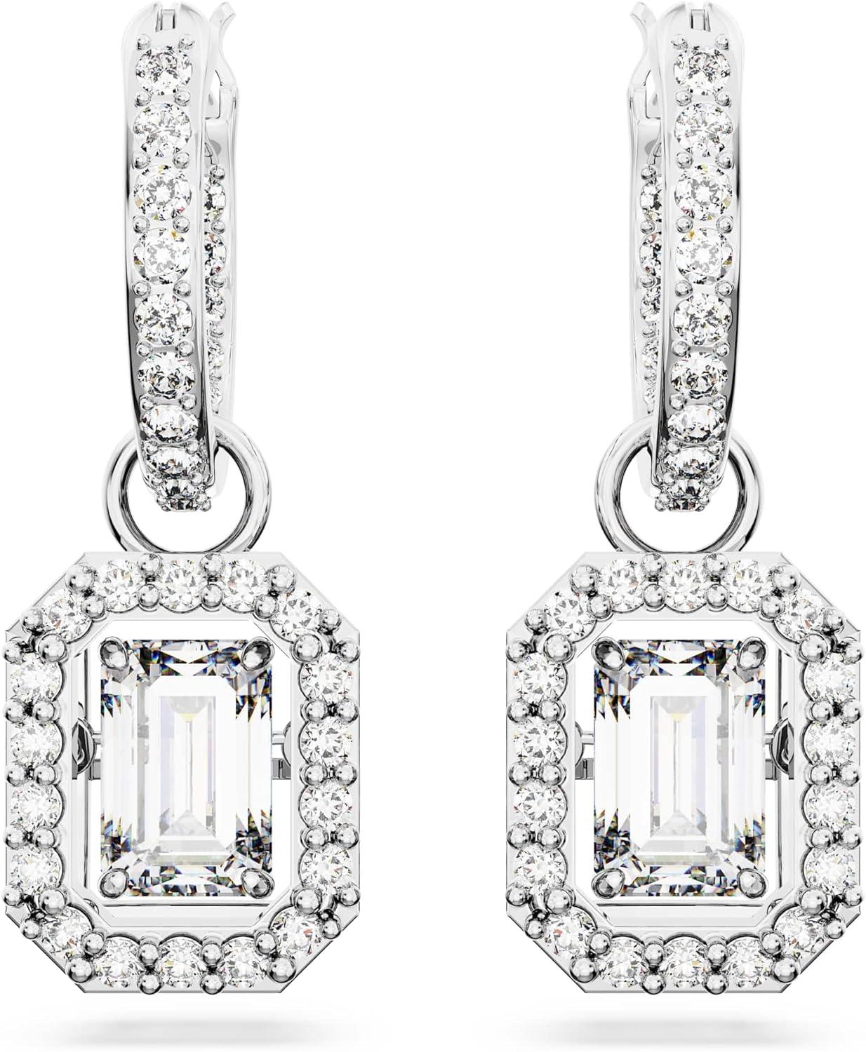 imageSwarovski Una Drop Earrings Octagon Shaped Violet and Clear Crystals in a Rhodium Plated Setting from the Una Collection