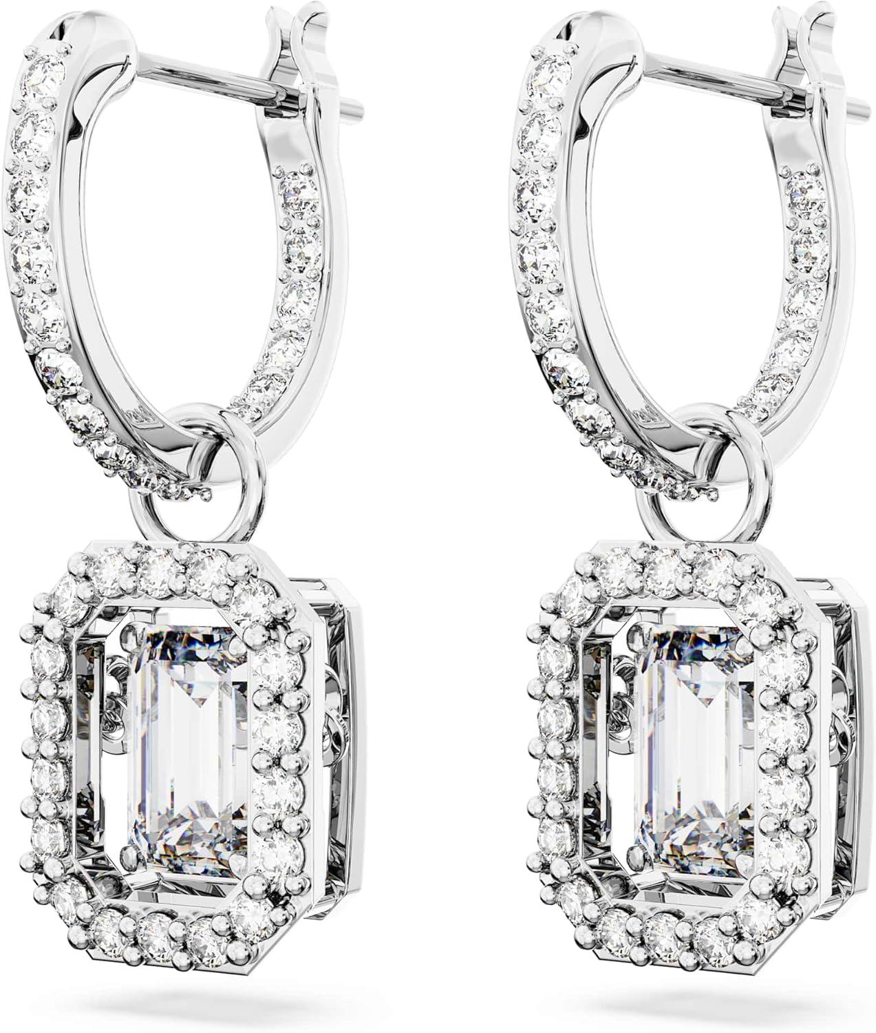 imageSwarovski Una Drop Earrings Octagon Shaped Violet and Clear Crystals in a Rhodium Plated Setting from the Una Collection
