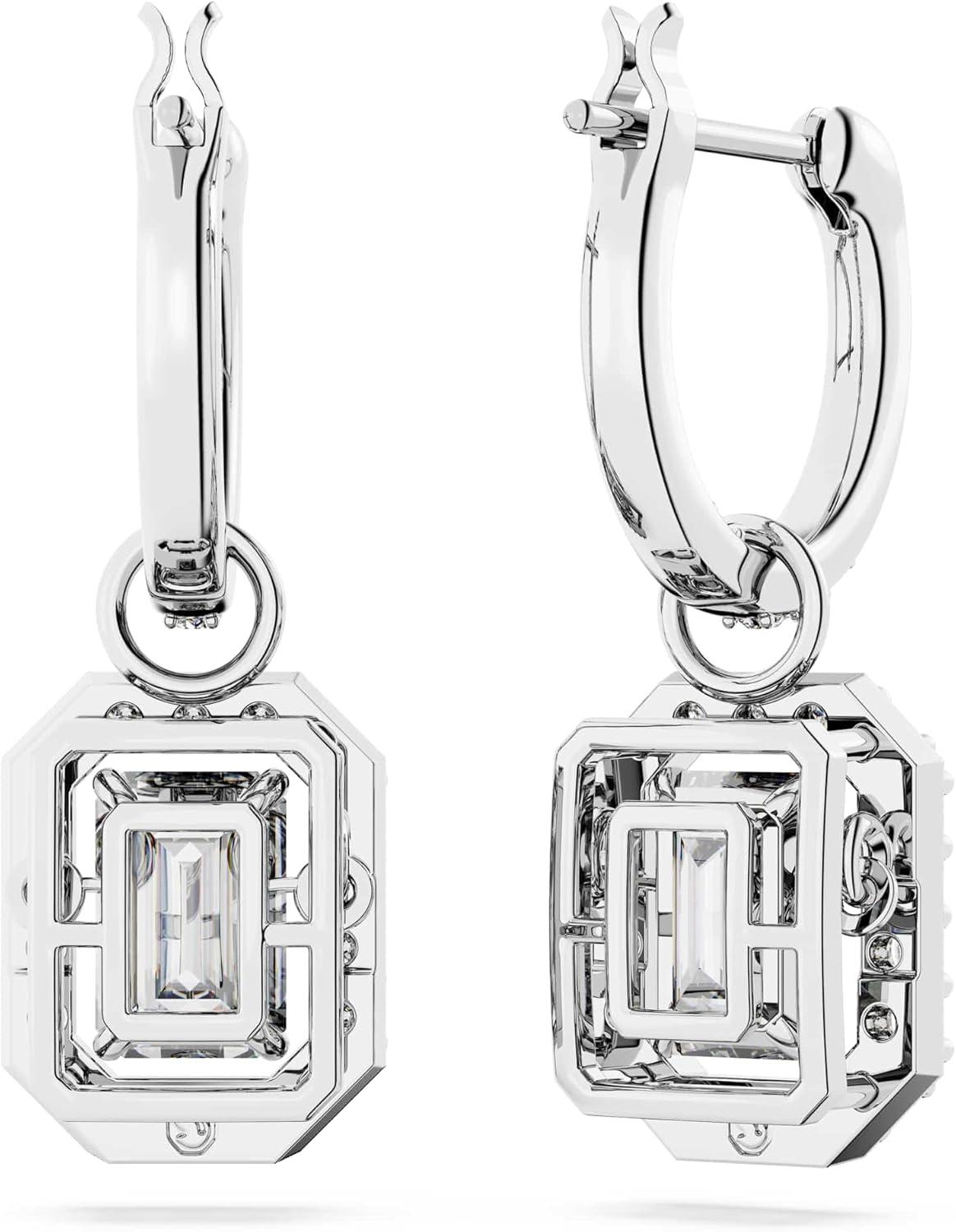 imageSwarovski Una Drop Earrings Octagon Shaped Violet and Clear Crystals in a Rhodium Plated Setting from the Una Collection