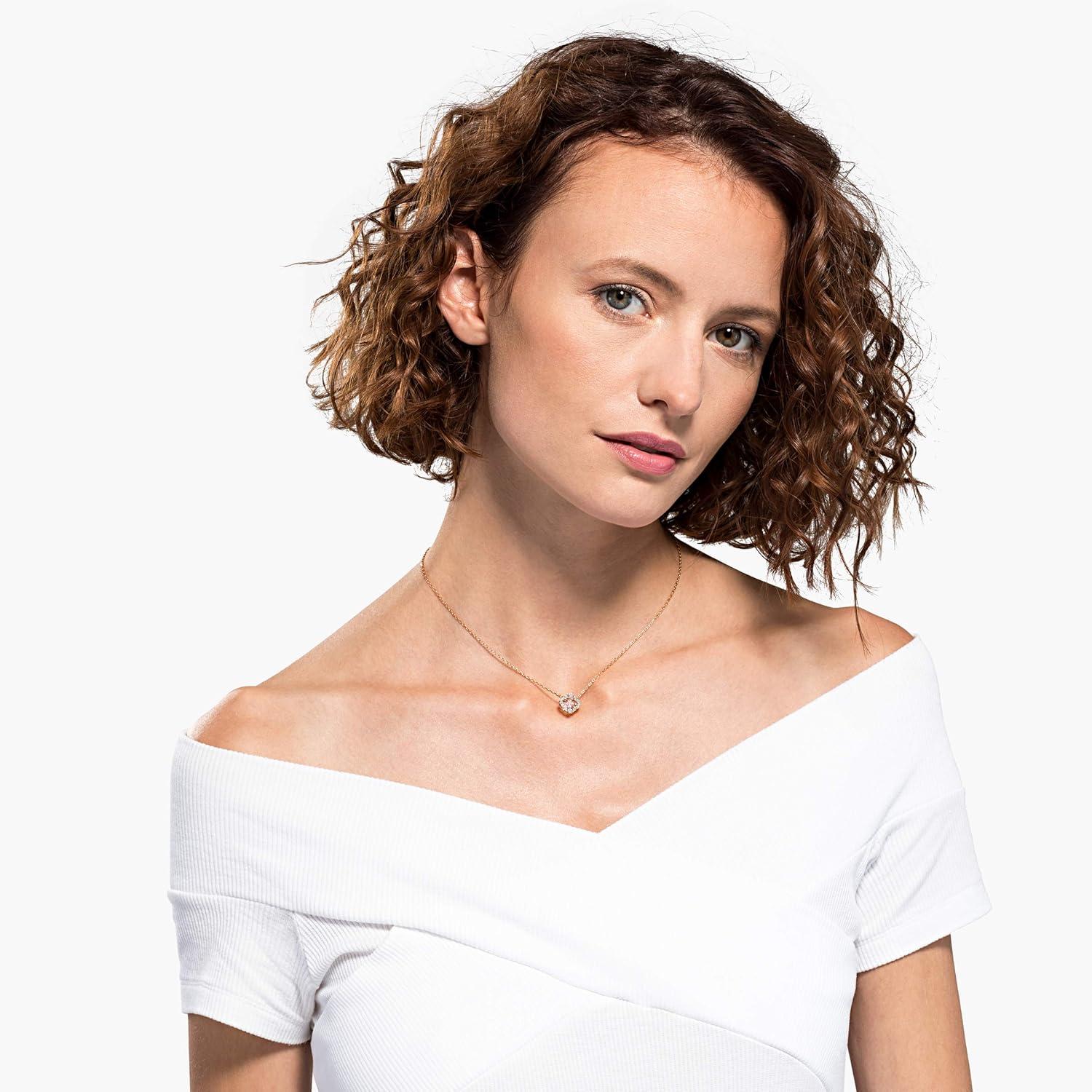 imageSwarovski Una Womens Clover Pendant Necklace with Pink and White Crystals on a RoseGold Tone Finished Chain