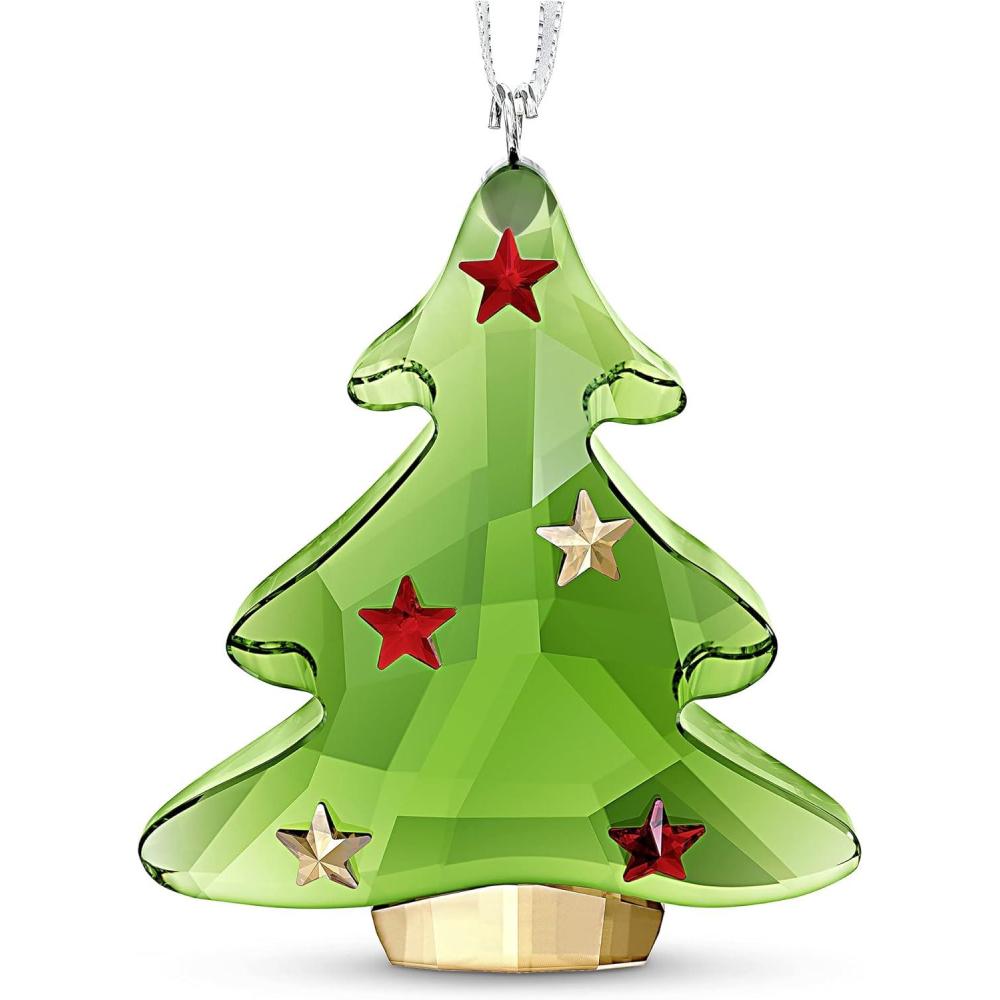 imageSWAROVSKI Christmas Scene Ornament for Hanging on a Tree or for Display Clear Crystal with Teddy Bear and Tree Part of The Swarovski Joyful Ornaments CollectionChristmas Tree