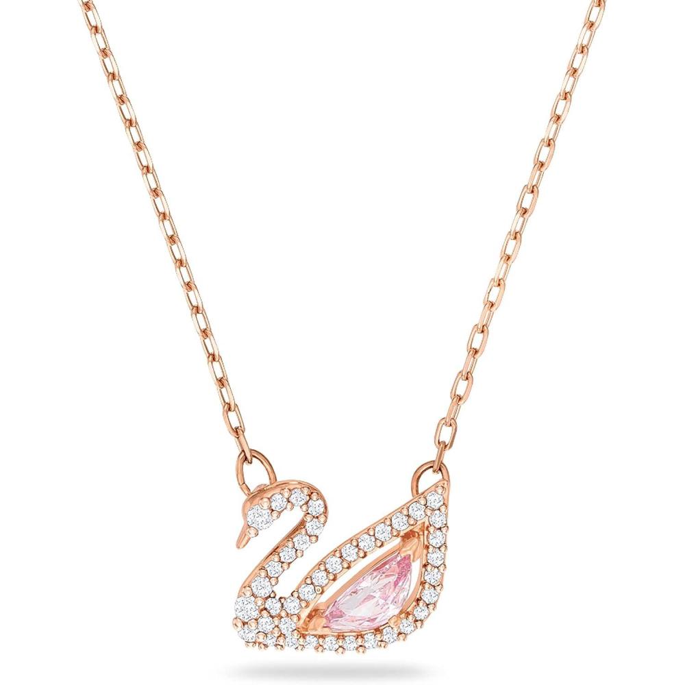 imageSWAROVSKI Dazzling Swan Jewelry Collection Blue Crystals Pink Crystals Clear CrystalsPendant Necklace  Rose Gold Tone