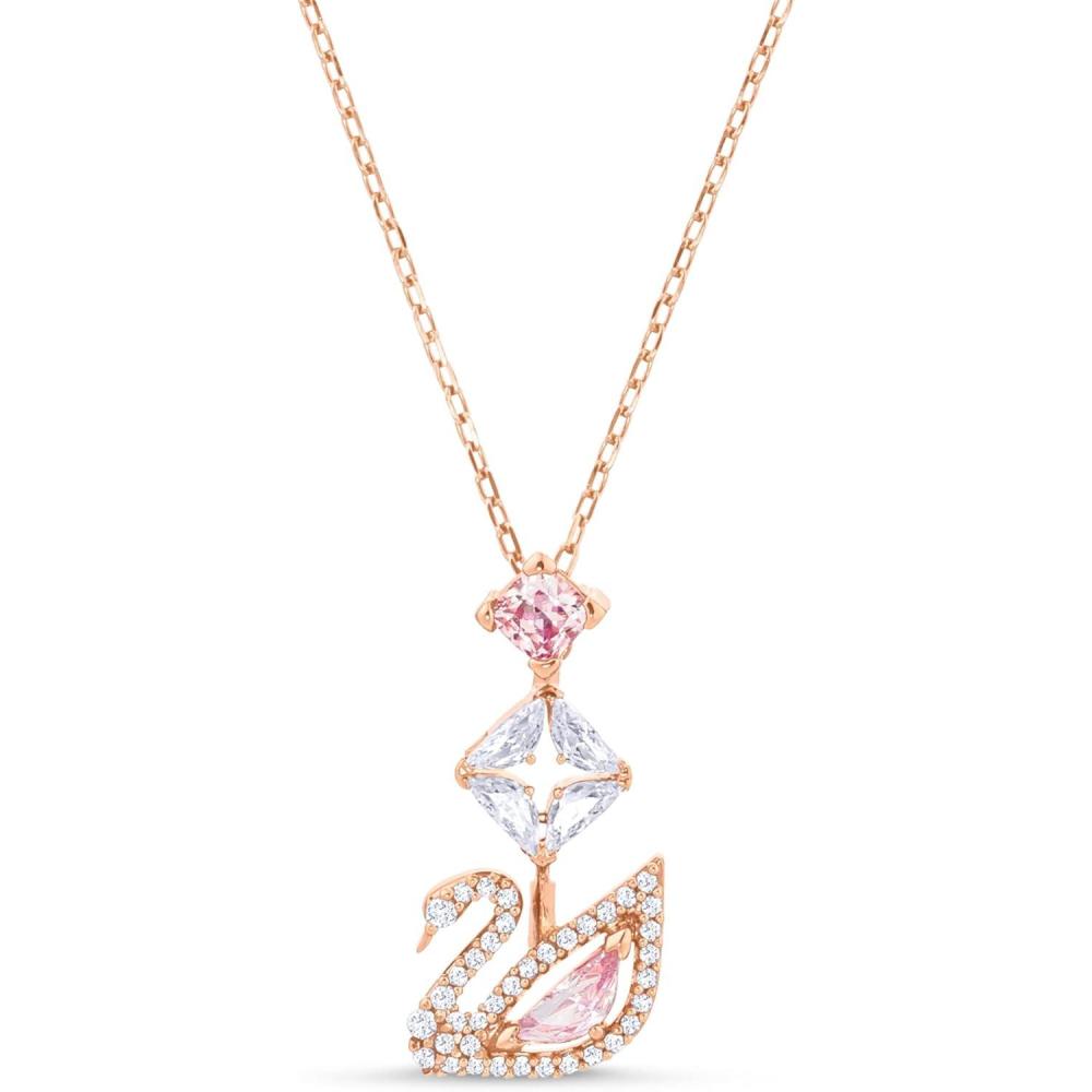 imageSWAROVSKI Dazzling Swan Jewelry Collection Blue Crystals Pink Crystals Clear CrystalsSwan Pendant Necklace PinkClear Crystals