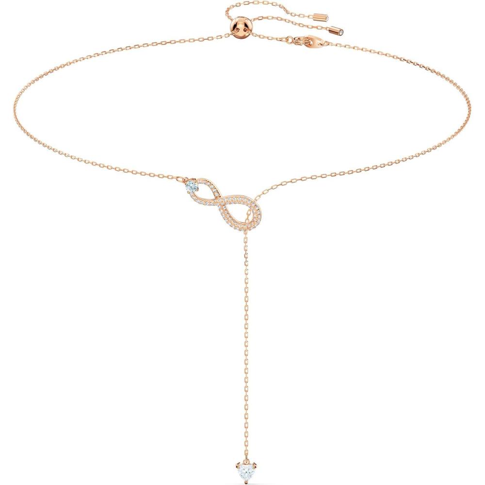 imageSWAROVSKI Infinity Twist Jewelry Collection Bracelets ampamp Necklaces Rhodium ampamp Rose Gold Tone Finish Clear CrystalsY Necklace  Rose Gold Tone