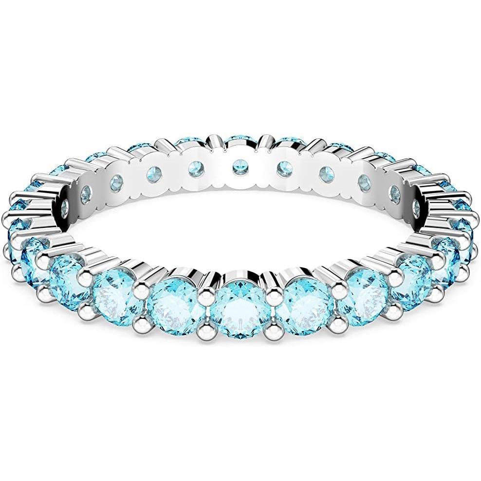 imageSWAROVSKI Matrix Crystal Ring Collection Round Cut Prong Setting Rhodium FinishBlue Crystal