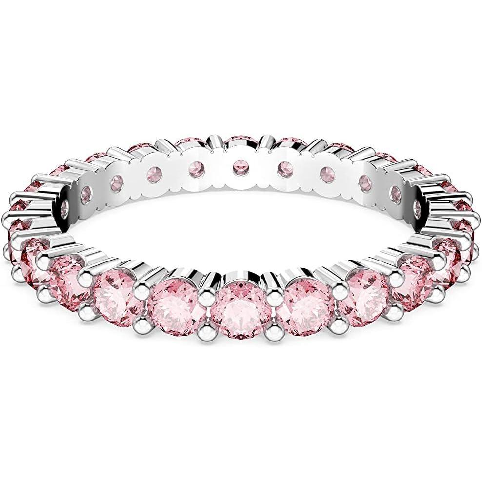 imageSWAROVSKI Matrix Crystal Ring Collection Round Cut Prong Setting Rhodium FinishPink Crystal