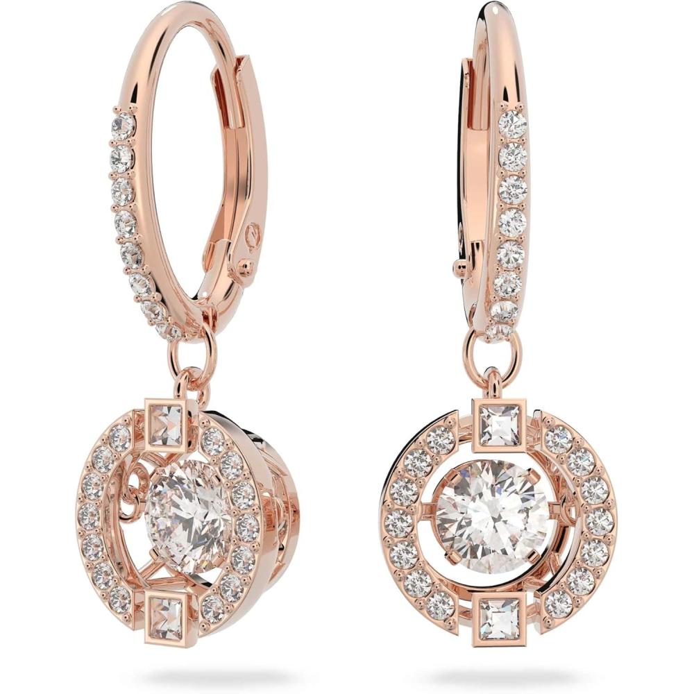 imageSWAROVSKI Una Pierced Drop Earrings with Dancing Crystal and Matching Pav on a RoseGold Tone Finish Setting Part of the Swarovski Una Collection