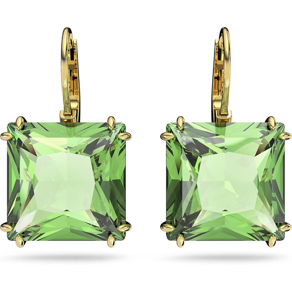imageSWAROVSKIMillenia Drop EarringsSquare CutGreen CrystalGoldtone Finish