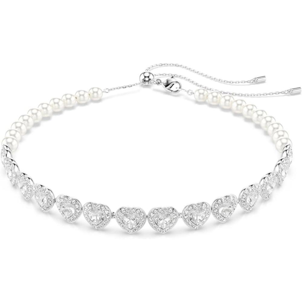 imageSwarovski Ariana Grande Collection Clear Crystal ampamp Pearls Rhodium Finish Necklaces Earrings and BraceletsHeart Crystal Choker
