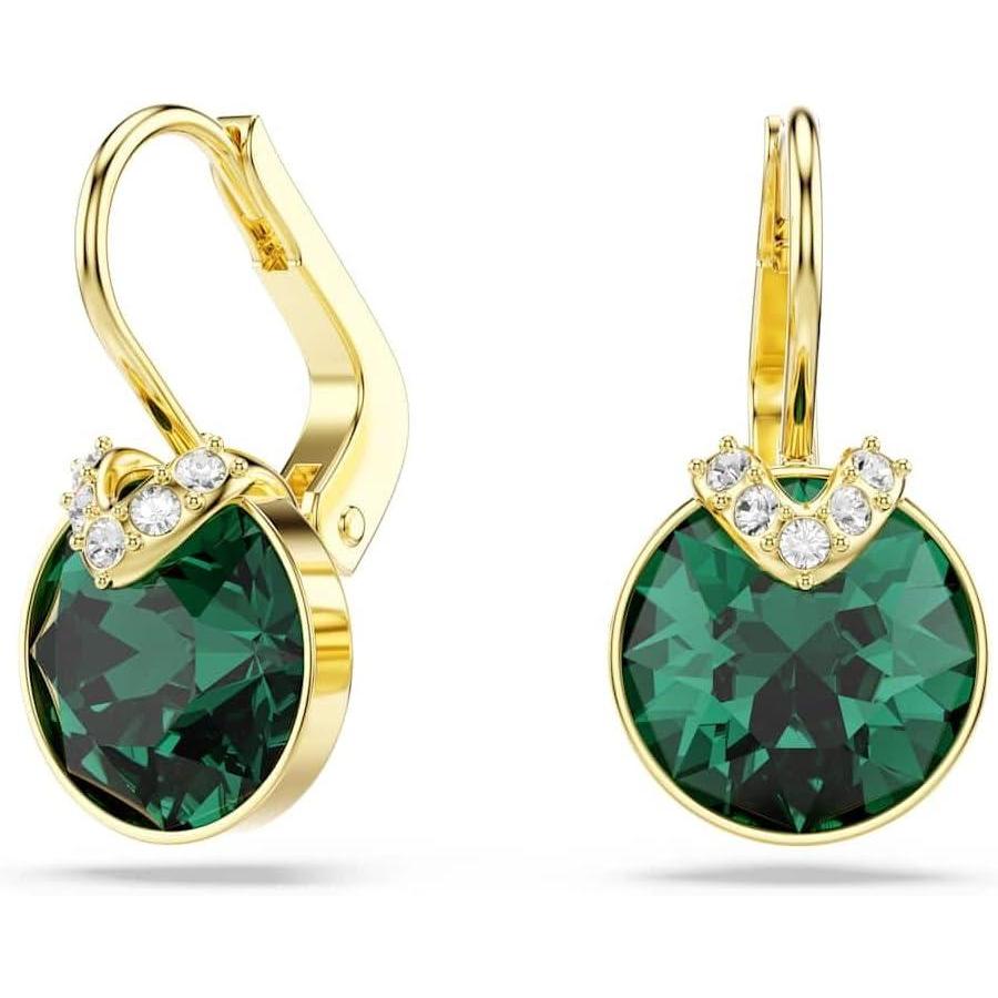 imageSwarovski Bella V drop earrings Round cut Green Goldtone finish