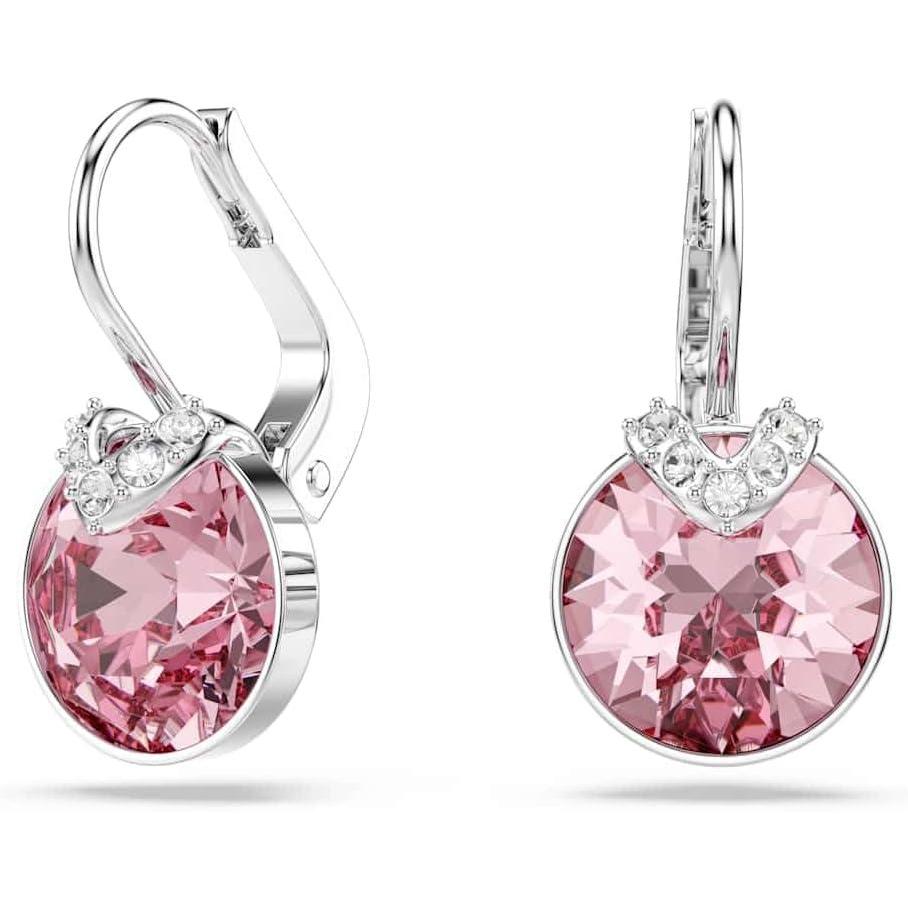 imageSwarovski Bella V drop earrings Round cut Pink Rhodium finish