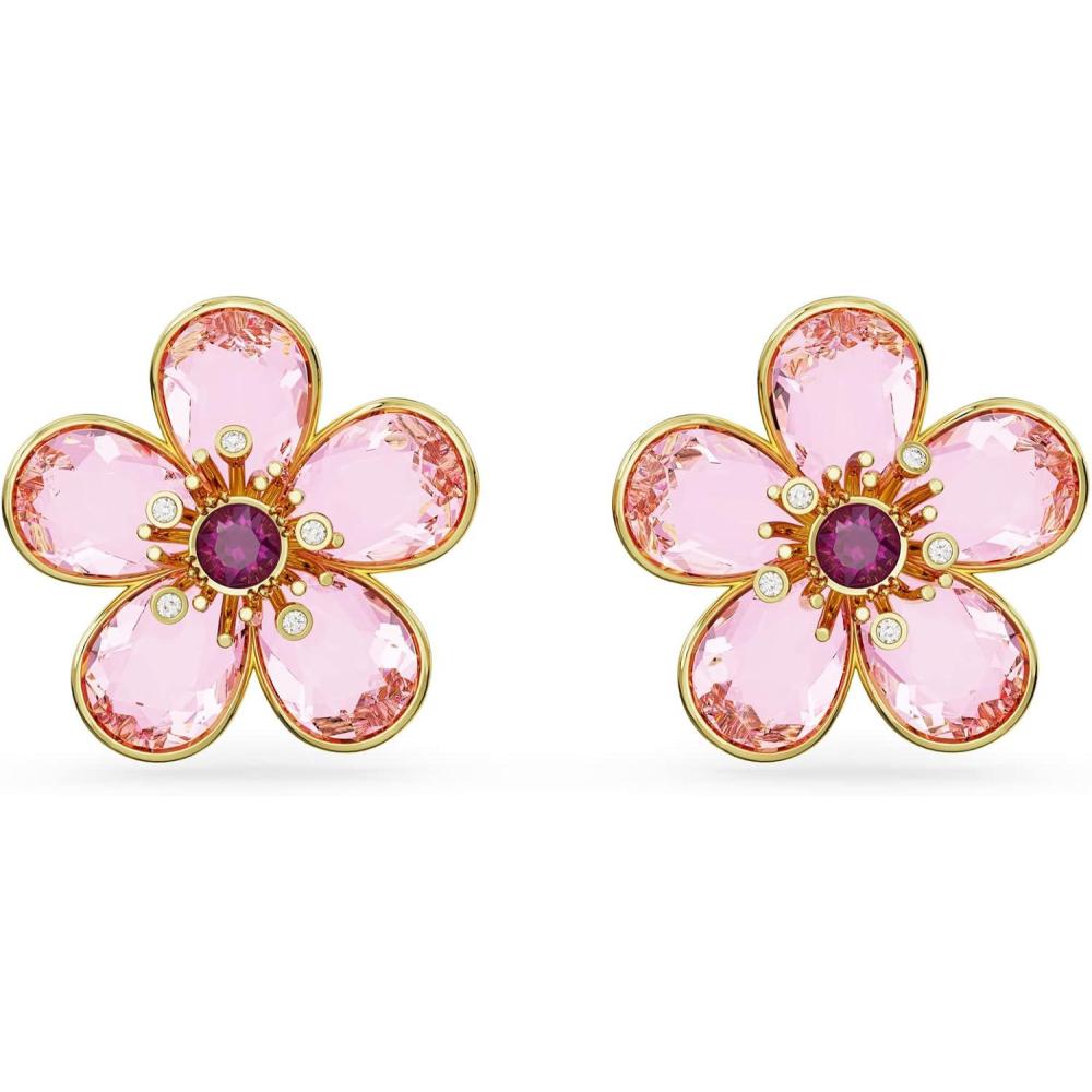 imageSwarovski Florere Necklace and Earrings Collection Pink Crystals Yellow Crystals Gold Tone Metal FinishPink Flower Earrings
