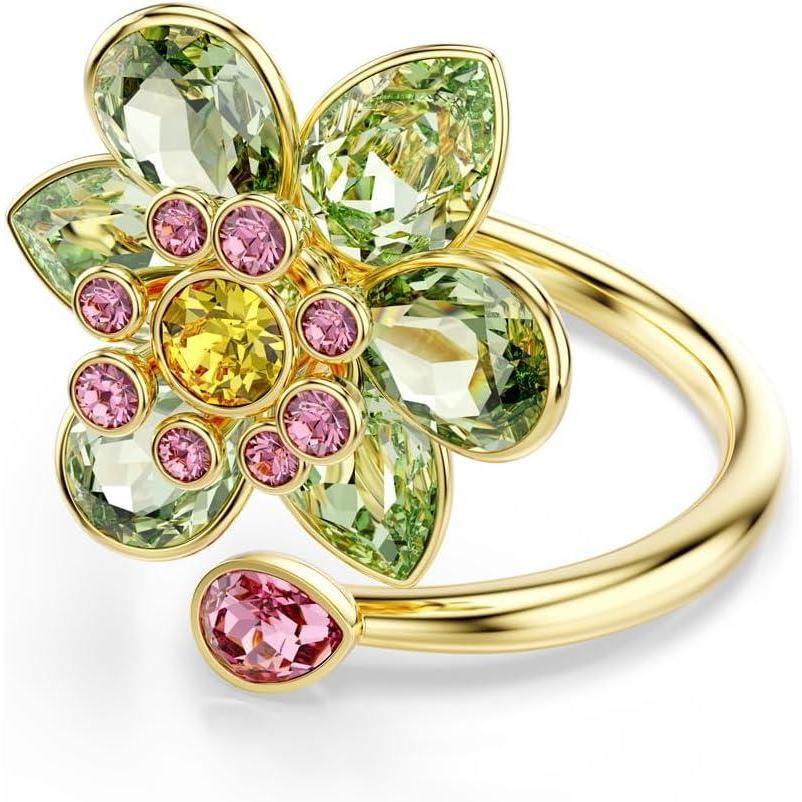 imageSwarovski Idyllia open ring Mixed cuts Flower Green Goldtone Finish Size 6 34