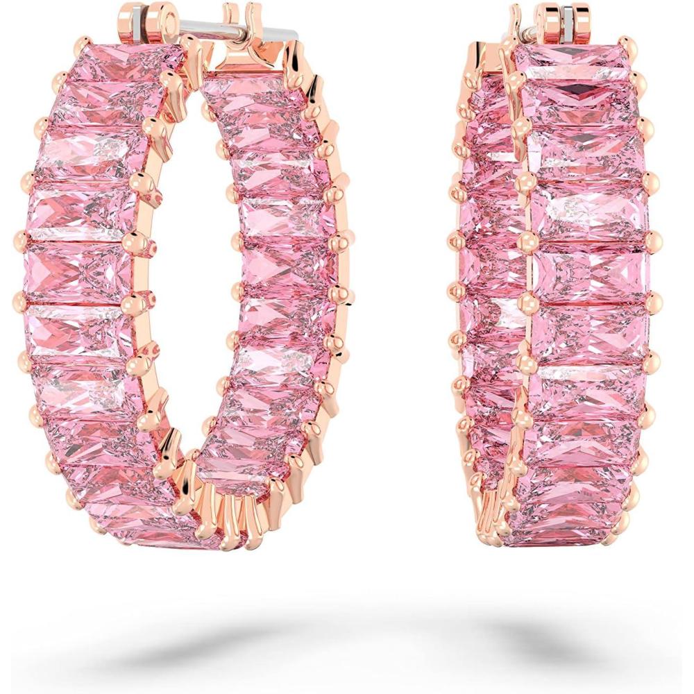 imageSwarovski Matrix Crystal Hoop Earrings Blue and Clear Crystals Rhodium FinishPink Crystal
