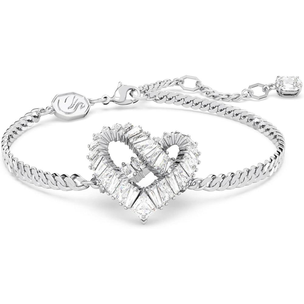 imageSwarovski Matrix Hoop Earrings Bracelet Heart Baguette Cut Clear Crystals Rhodium FinishClear Crystal Bracelet