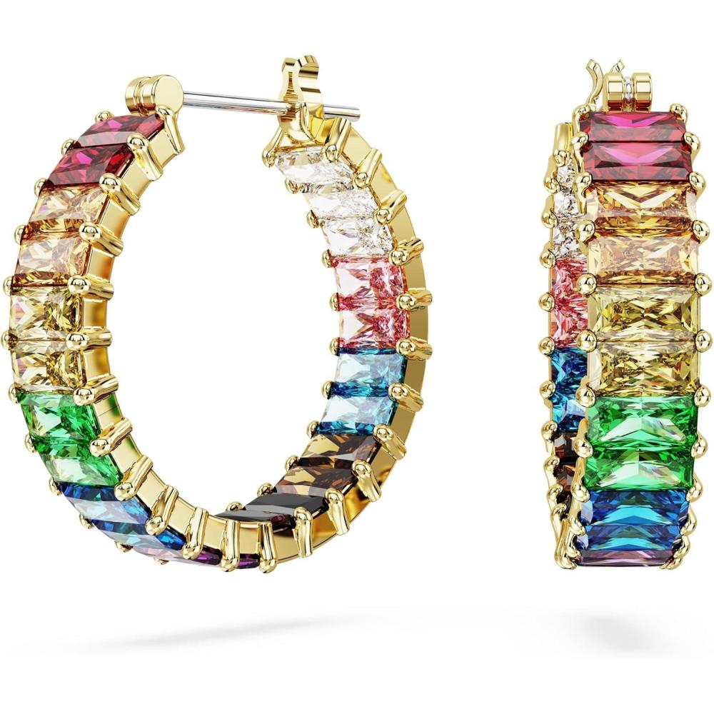 imageSwarovski Matrix Hoop Earrings Bracelet Tack Pin Multicolored Crystals GoldTone FinishHoop Earrings