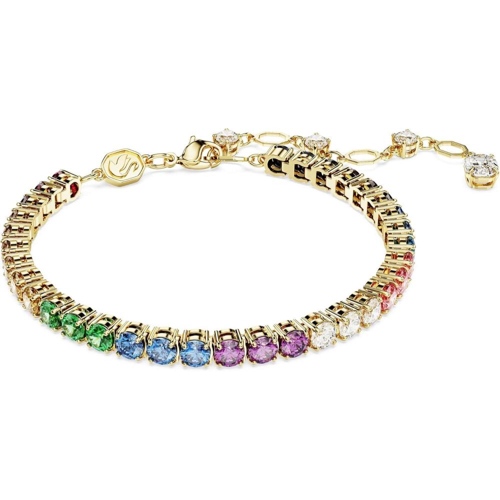 imageSwarovski Matrix Hoop Earrings Bracelet Tack Pin Multicolored Crystals GoldTone FinishRainbowPride