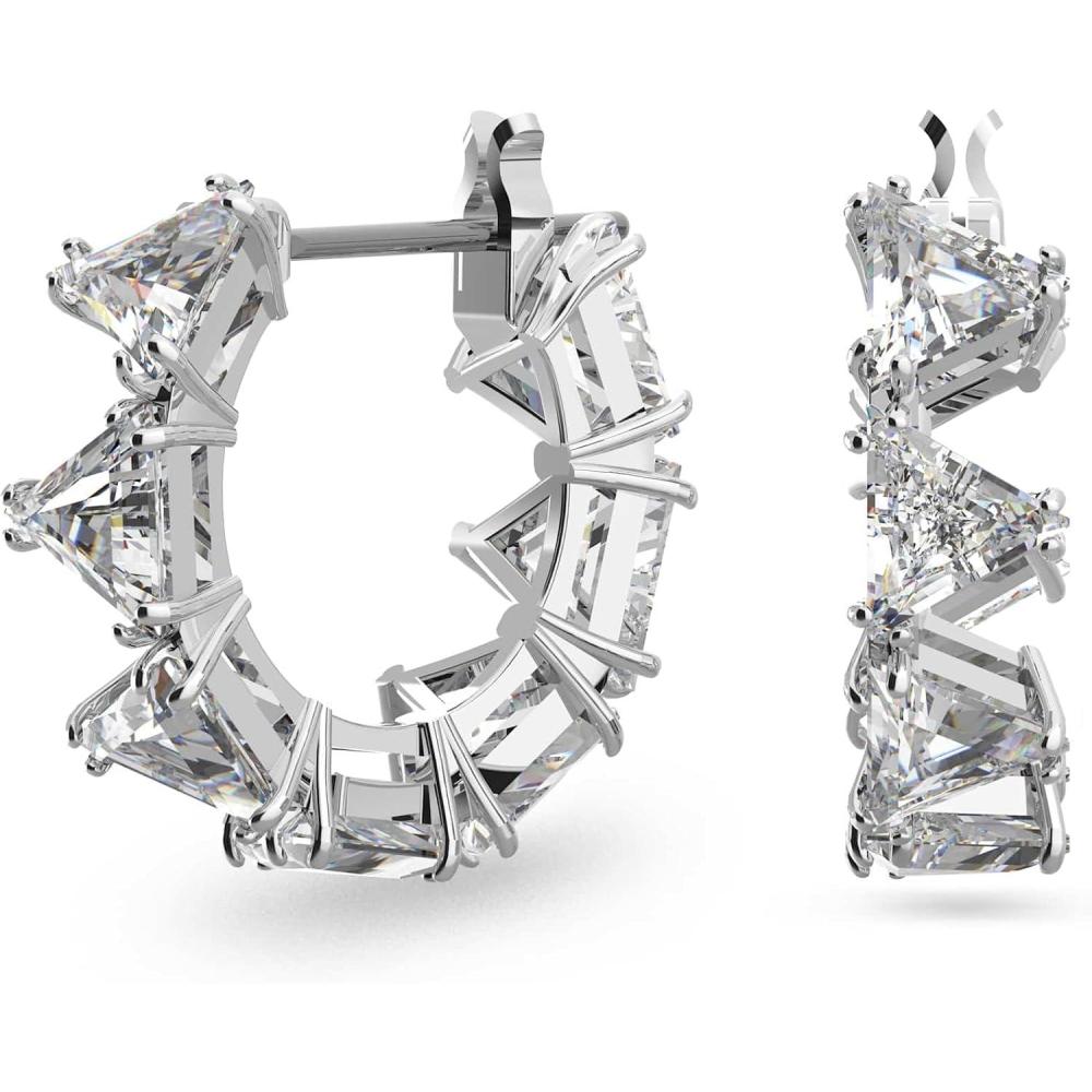 imageSwarovski Matrix Hoop Earrings Clear Crystals Rhodium FinishClear Triangle Cut Crystal