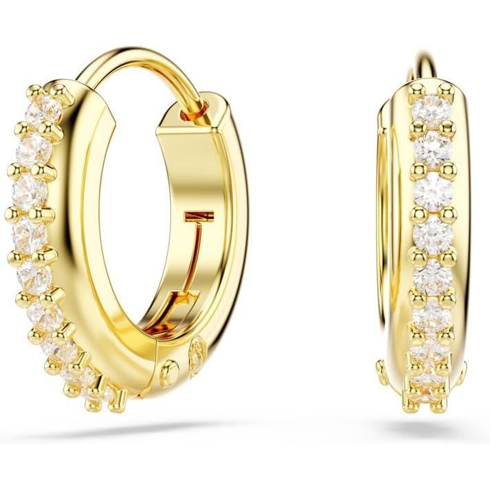 imageSwarovski Matrix Hoop Earrings Round Cut Clear Crystals GoldTone and Rhodium FinishesClear Crystal Gold Finish
