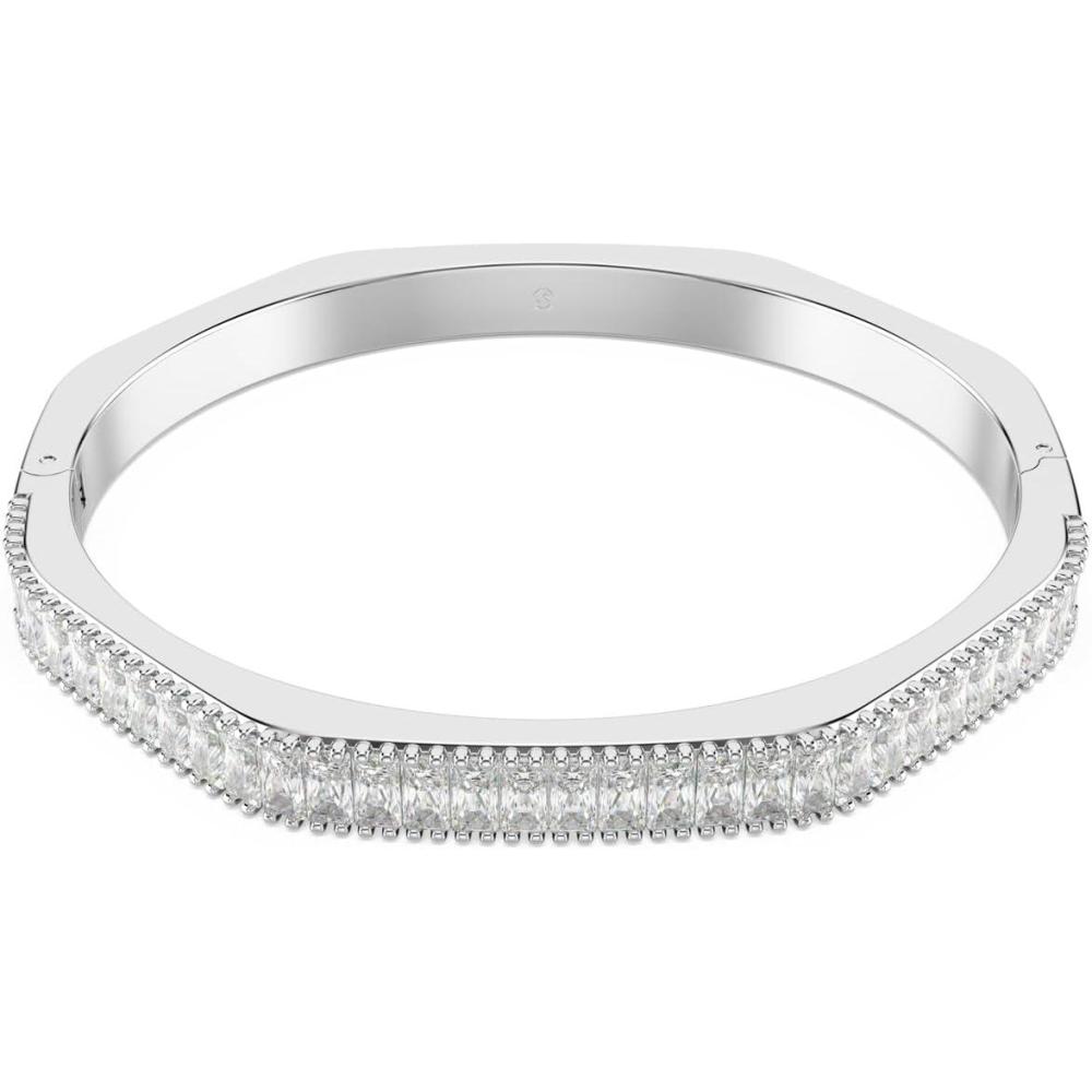 imageSwarovski Matrix Octagon Bangle Baguette Cut Clear Pink Crystals Rhodium and GoldTone FinishesClear Crystal