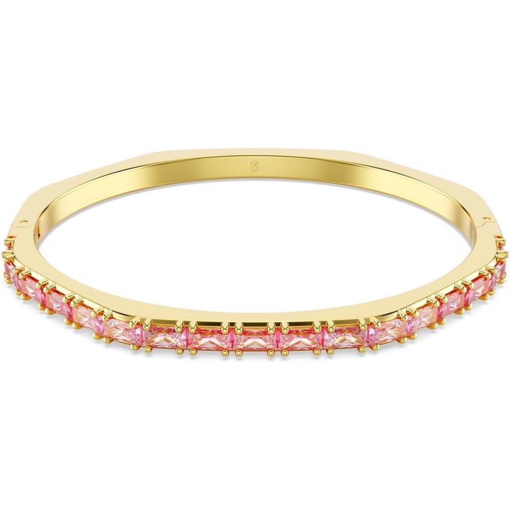 imageSwarovski Matrix Octagon Bangle Baguette Cut Clear Pink Crystals Rhodium and GoldTone FinishesPink Crystal