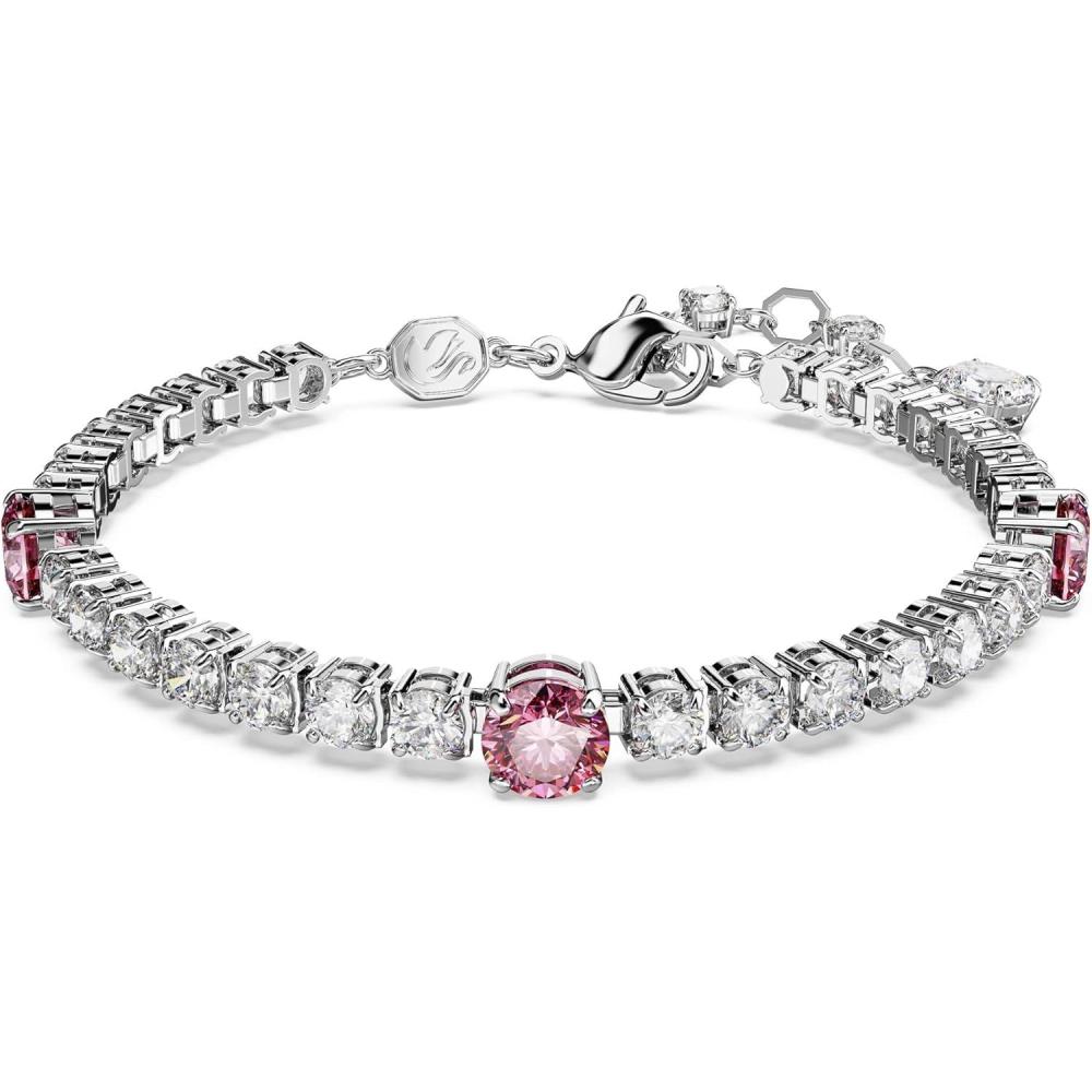 imageSwarovski Matrix Tennis Bracelet Pink and Clear RoundCut Stones in a Rhodium Finished SettingPink Crystal Bracelet