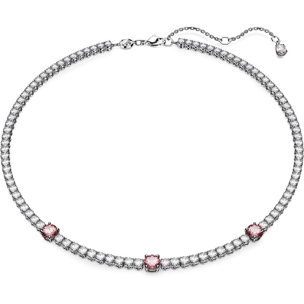 imageSwarovski Matrix Tennis Bracelet Pink and Clear RoundCut Stones in a Rhodium Finished SettingPink Gems with Rhodium Finish