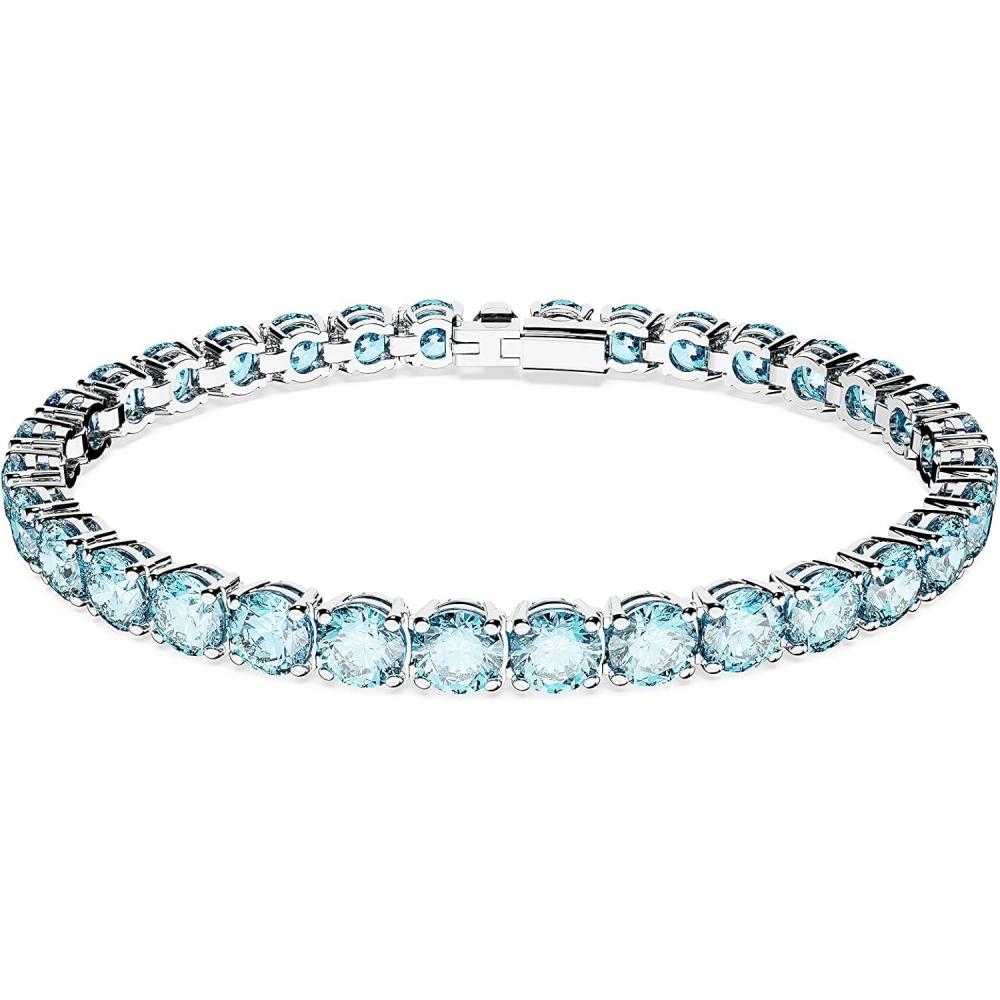 imageSwarovski Matrix Tennis Bracelet Round Cut Crystals Pink Blue Black Clear Rhodium GoldTone and Rose GoldTone FinishesBlue