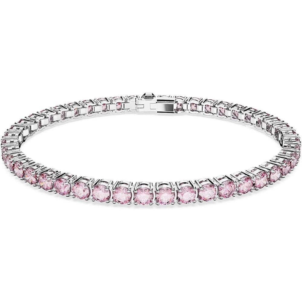 imageSwarovski Matrix Tennis Bracelet Round Cut Crystals Pink Blue Black Clear Rhodium GoldTone and Rose GoldTone FinishesPink
