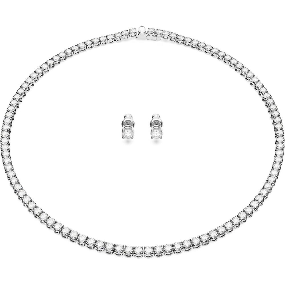 imageSwarovski Matrix Tennis Jewelry Set AllRound Necklace and Pierced Stud Earrings with Clear Crystals on a Rhodium Finished Setting Part of the Matrix Tennis Collection