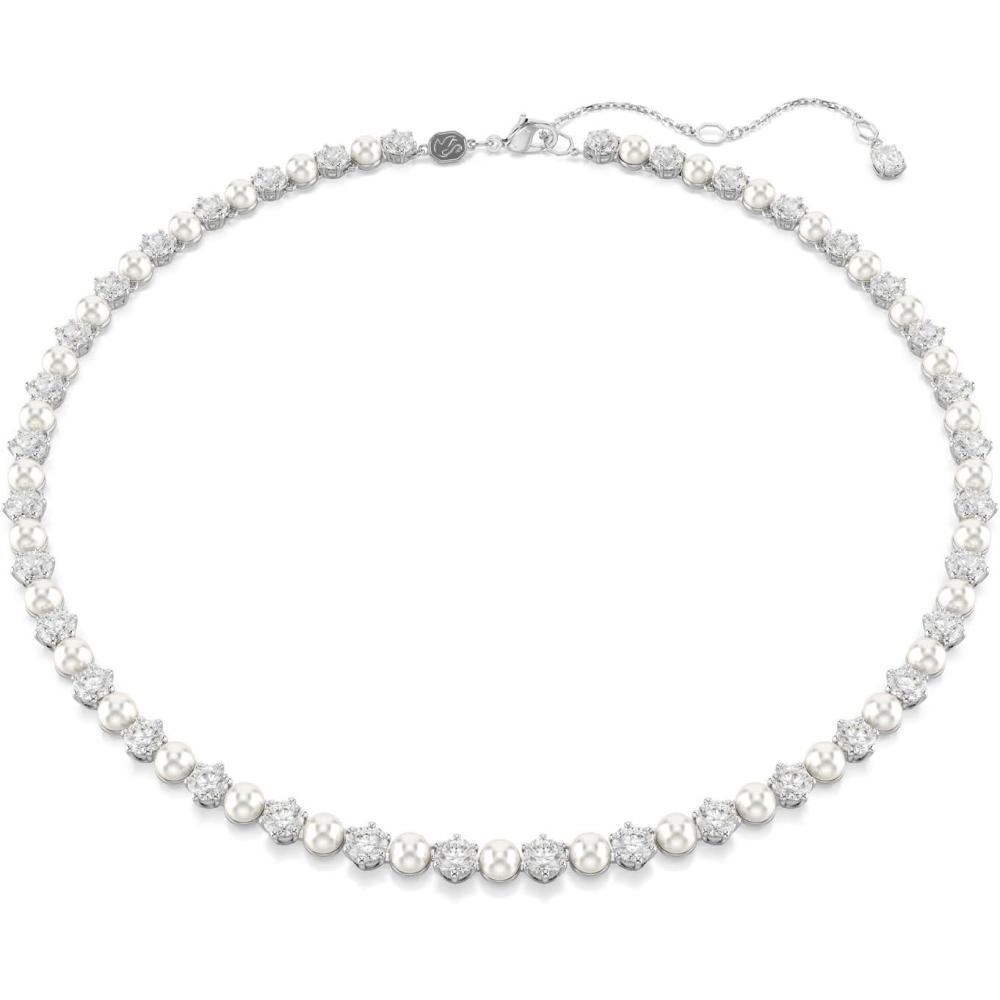 imageSwarovski Matrix Tennis Necklace Crystal Pearl Round Cut Clear Rhodium Finish