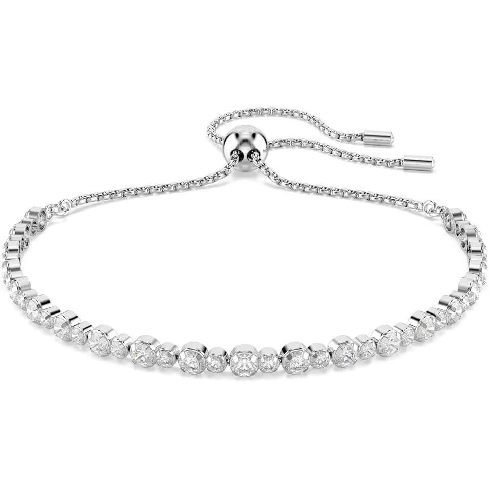 imageSwarovski Matrix Tennis Soft Bracelet Round Cut Clear Crystals Rhodium and Rose GoldTone FinishesRhodium Single Strand