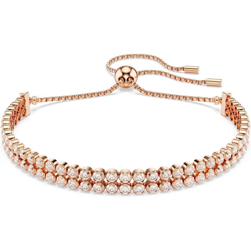 imageSwarovski Matrix Tennis Soft Bracelet Round Cut Clear Crystals Rhodium and Rose GoldTone FinishesRoseGold Tone Double Strand
