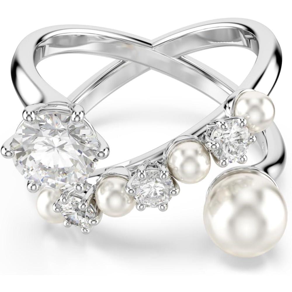 imageSwarovski Matrix cocktail ring Crystal pearl Round cut clear Rhodium finishEU 60 US 875
