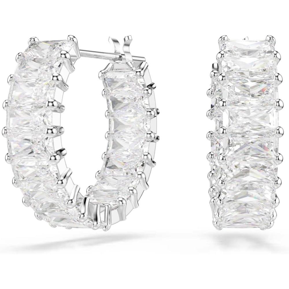 imageSwarovski Matrix hoop earrings Baguette cut White Rhodium Finish