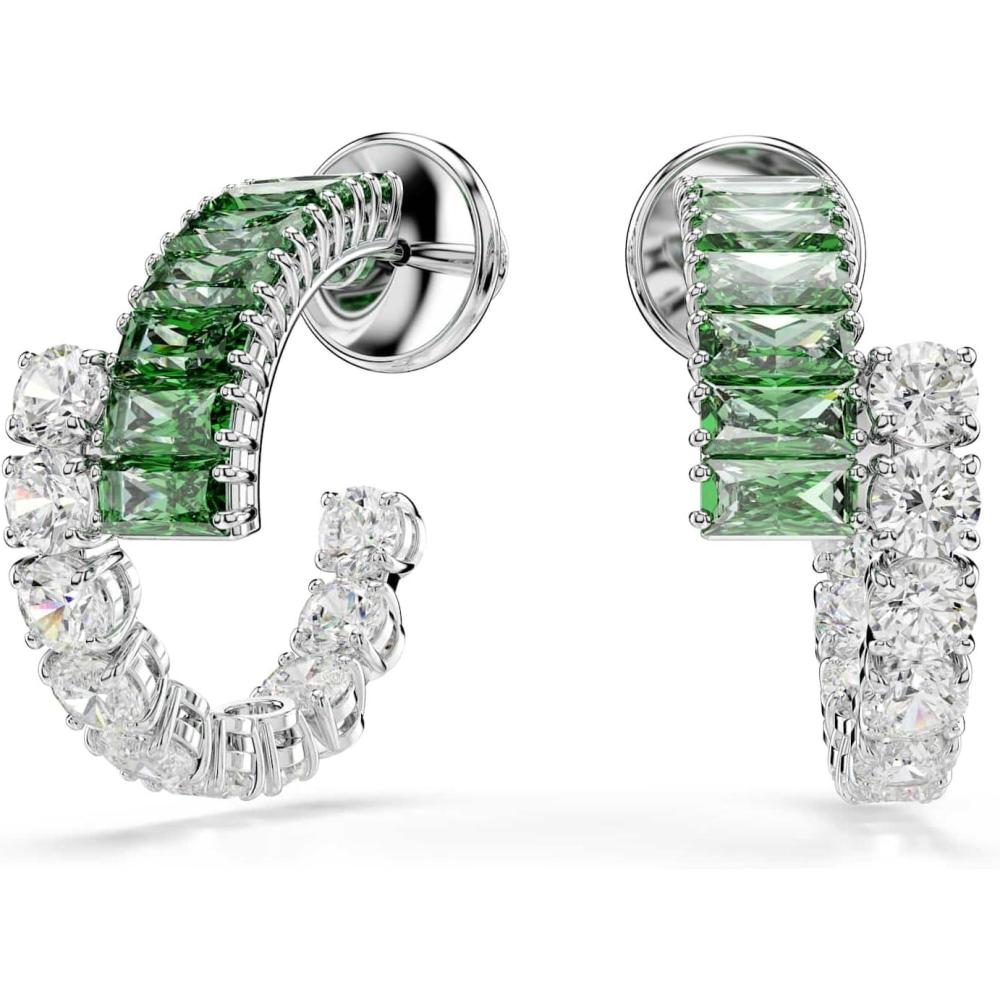 imageSwarovski Matrix hoop earrings Mixed cuts Green Rhodium Finish
