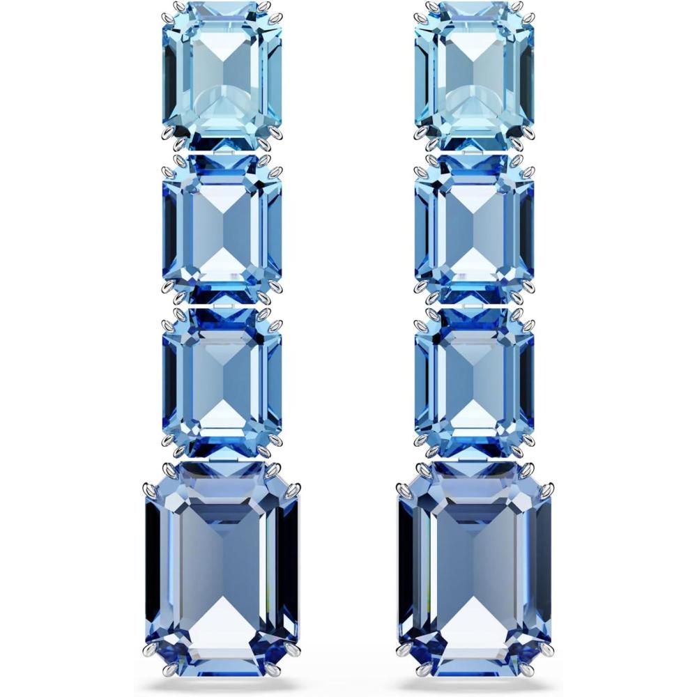 imageSwarovski Millenia Drop Earrings Octagon Cut Color Gradient Blue Rhodium Finished