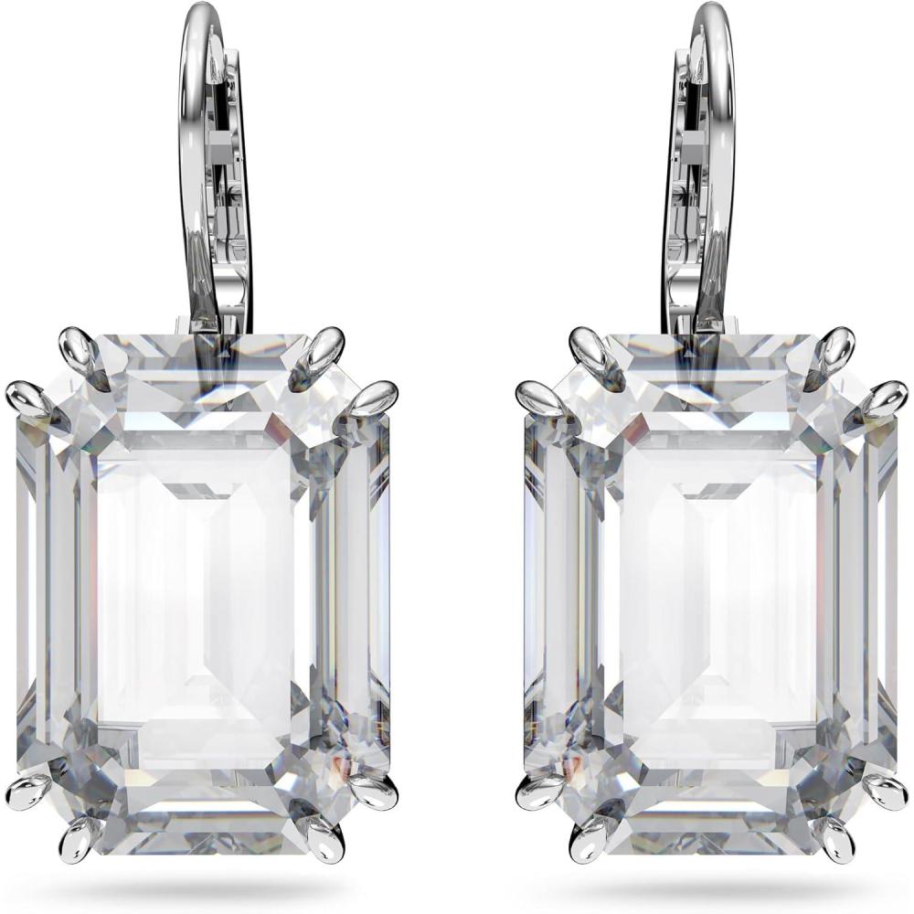 imageSwarovski Millenia Drop Earrings with Clear Oversized Octagon Cut Crystal in Rhodium Finish