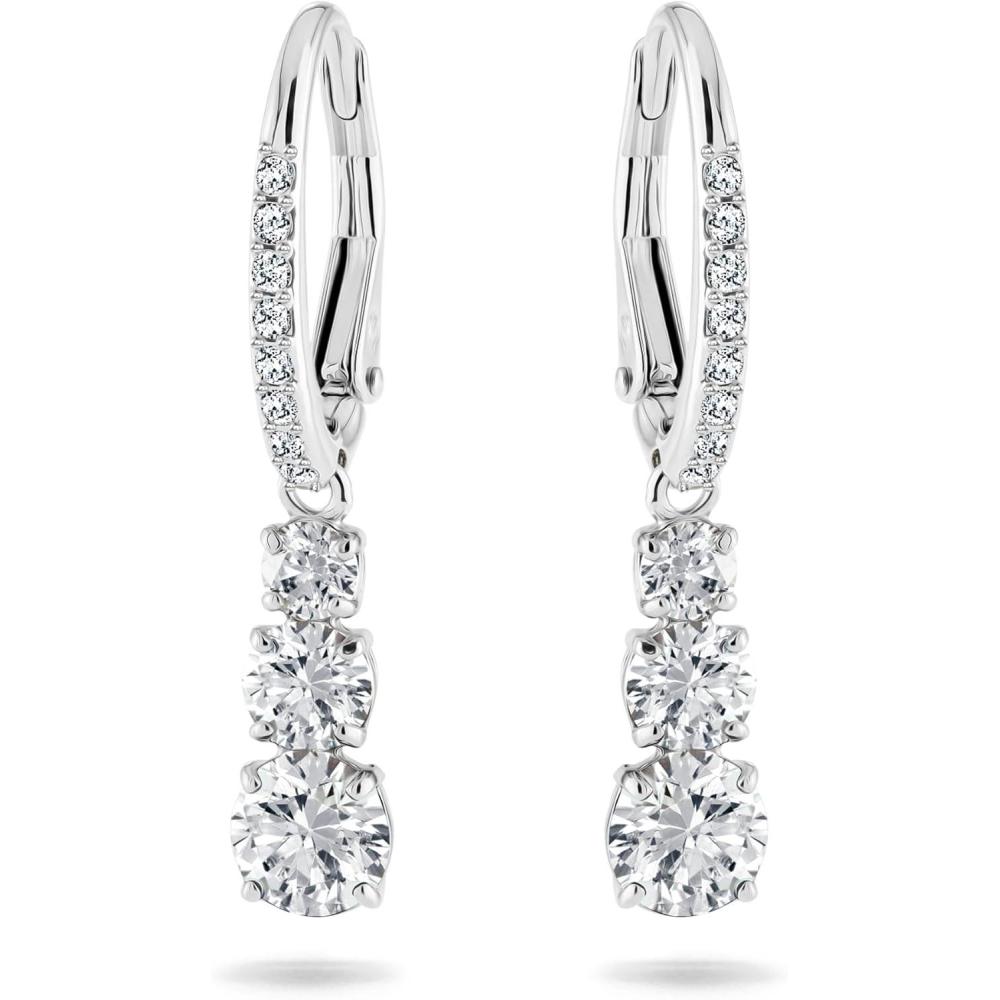 imageSwarovski Stilla Attract Trilogy Drop Pierced Earrings with White Crystals on a Rhodium Plated Setting with Hinged Closure