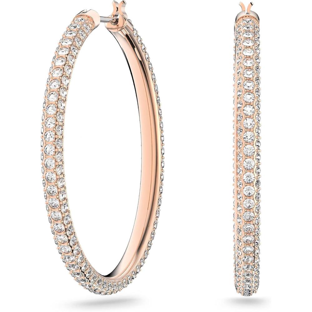 imageSwarovski Stone Crystal Earrings and Necklace Jewelry CollectionHoop Earrings  Rose Gold Tone