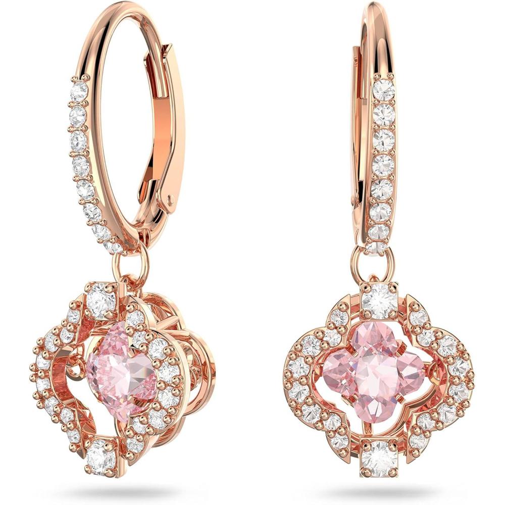 imageSwarovski Una Pierced Earrings with Clear Crystal Pav Surrounding a Pink Stone on a RoseGold Tone Finished Setting
