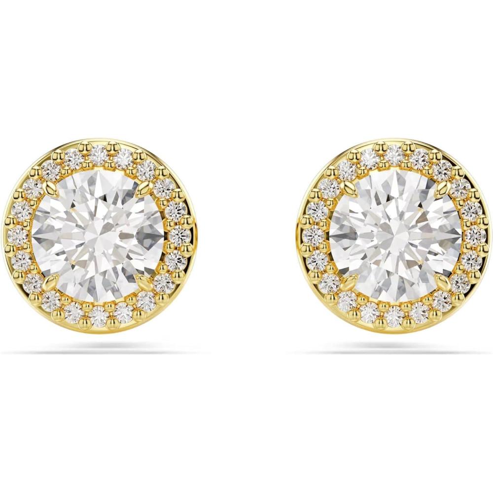 imageSwarovski Una Stud Earrings Round Cut Gold Tone GoldTone Finished