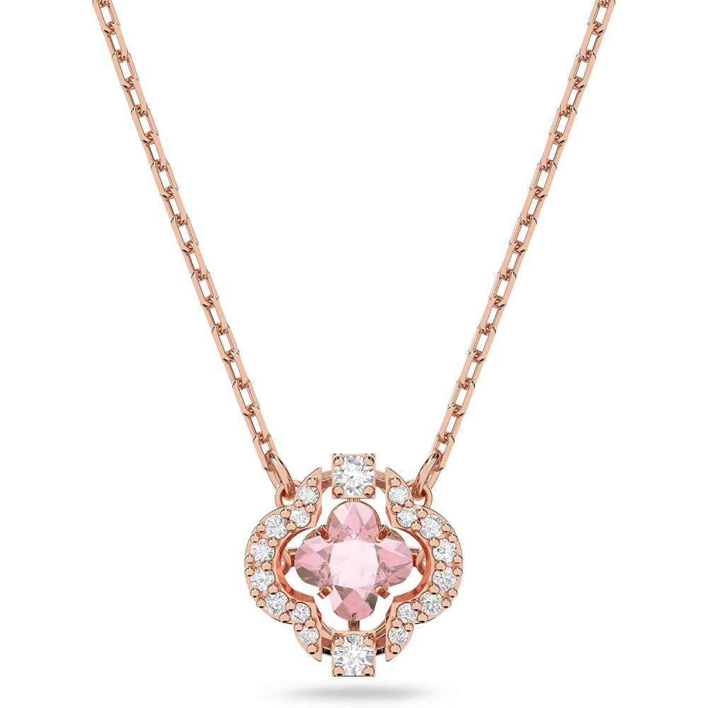 imageSwarovski Una Womens Clover Pendant Necklace with Pink and White Crystals on a RoseGold Tone Finished Chain