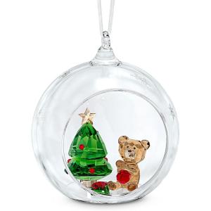 SWAROVSKI Christmas Scene Ornament, for Hanging on a Tree or for Display, Clear Crystal with Teddy Bear and Tree, Part of The Swarovski Joyful Ornaments Collection(Christmas Scene)