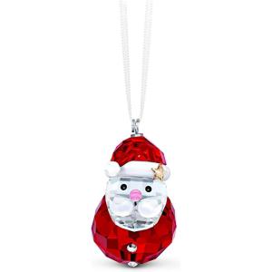 SWAROVSKI Christmas Scene Ornament, for Hanging on a Tree or for Display, Clear Crystal with Teddy Bear and Tree, Part of The Swarovski Joyful Ornaments Collection(Rocking Santa Claus)