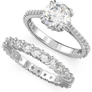 SWAROVSKI Constella Ring Set Collection, Clear Crystals, Rhodium Tone Finish(US Size 8; EU 58)