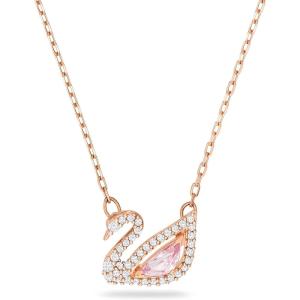 SWAROVSKI Dazzling Swan Jewelry Collection, Blue Crystals, Pink Crystals, Clear Crystals(Pendant Necklace – Rose Gold Tone)