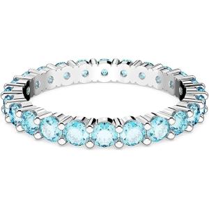 SWAROVSKI Matrix Crystal Ring Collection, Round Cut, Prong Setting, Rhodium Finish(Blue Crystal)
